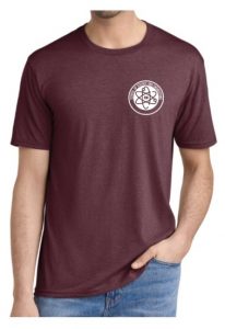 Maroon t-shirt with circular SEM emblem
